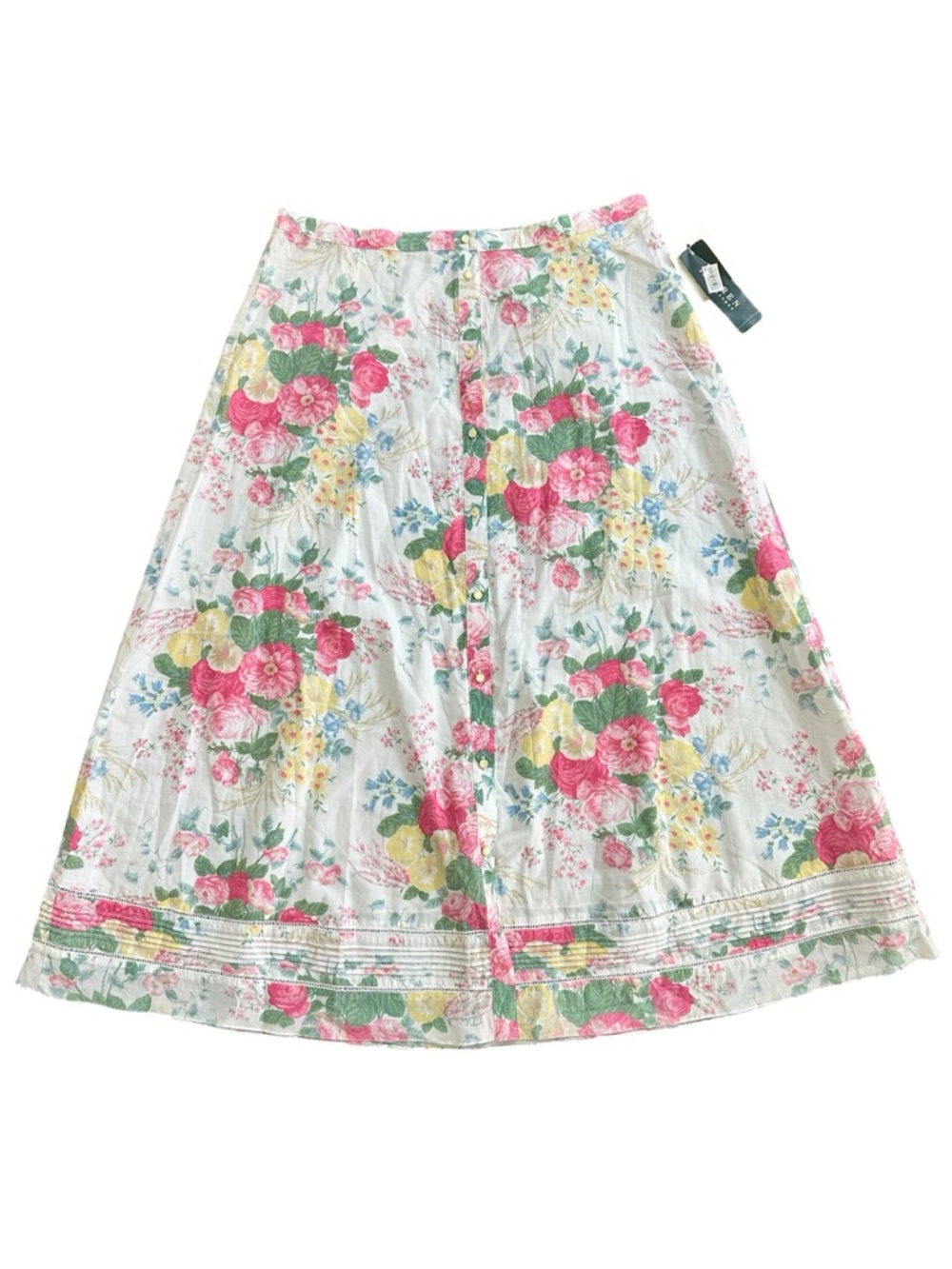 Vintage Ralph Lauren Floral Skirt NWT Size 16 Cottagecore Button Front Midi